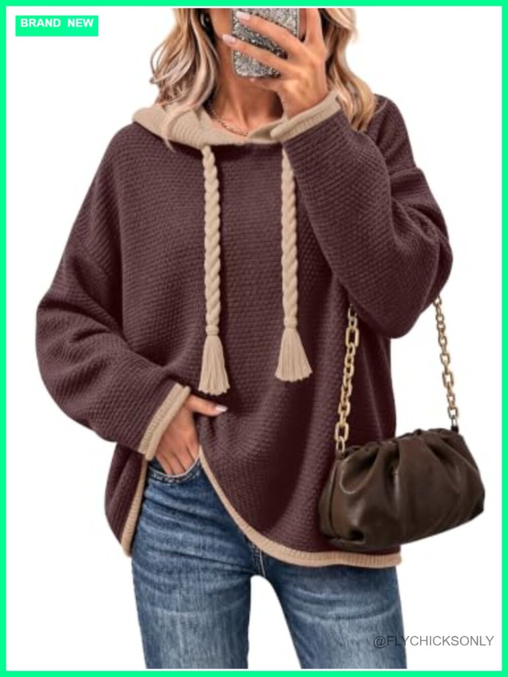 Womens Oversized Hoodie Sweater Cotton Acrylic Knit Pullover Fall Winter